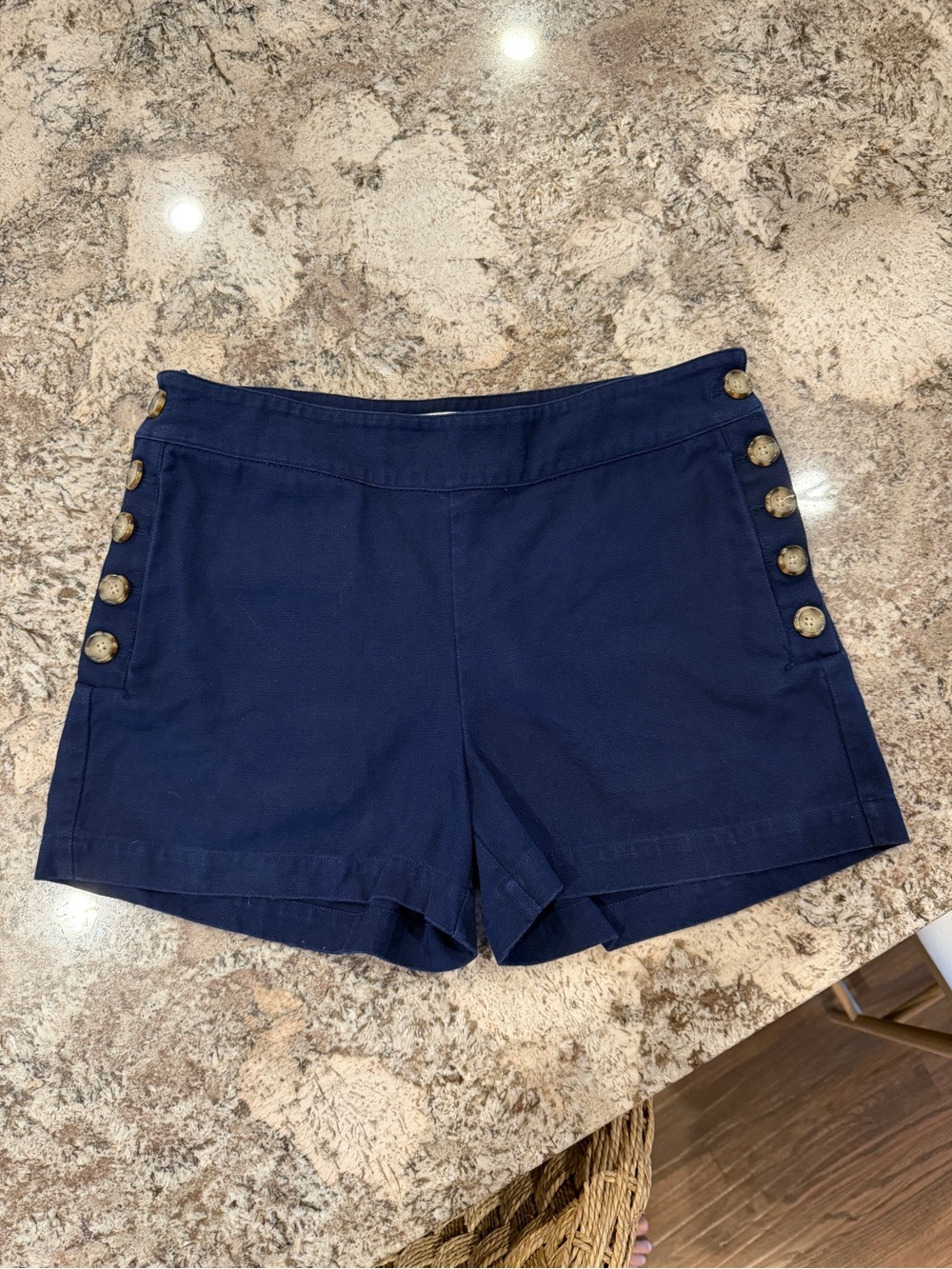 Marie Oliver Navy Side-Button Shorts-Size 4